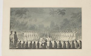 5：Hapaee的男人夜舞，用一系列水彩画描绘库克船长的最后一次航行，c.1773-84 作者 约翰·韦伯