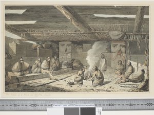 F.24努特卡湾的房屋内部，约1773年-84年（水彩） 作者 约翰·韦伯