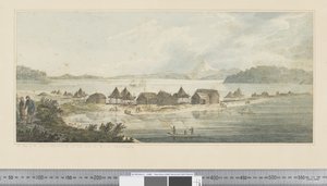 F.41 堪察加的圣彼得和圣保罗的城镇和港口景观，约 1783-84 年（水彩） 作者 约翰·韦伯