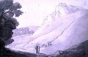 丘陵景观与两个人物（钢笔，墨水和水彩） 作者 约翰·怀特·雅培