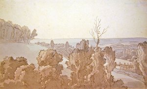 布里德维尔的风景（纸上钢笔、墨水和蓝灰水洗） 作者 约翰·怀特·雅培