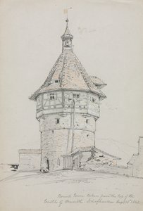 瑞士沙夫豪森Munoth城堡圆塔，1842年。 作者 约翰·威廉·卡西雷尔