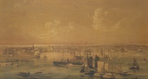 纽约东河，1852年（水洗，水粉和石墨） 作者 约翰·威廉·希尔