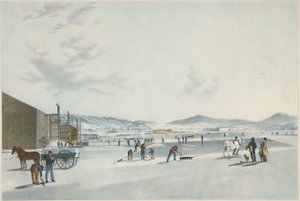 罗克兰湖 - 切冰。查看从东北，酒吧。 1849年 作者 约翰·威廉·希尔