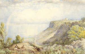 从Palisades，纽约，与彩虹，1873年哈德逊河的视图水彩，石墨和纸上的水粉，奠定了卡