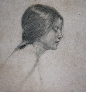 少女头像，约1880年（纸上铅笔）。 作者 约翰·威廉姆·沃特豪斯