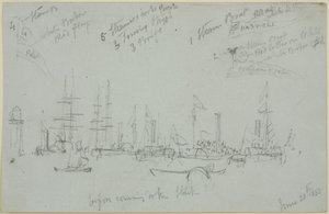 海港场景（铅笔在纸上（灰色）） 作者 约翰·威尔逊·卡迈克尔