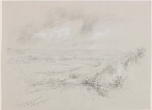 海顿大桥，距离兰利城堡（bc und pencil on paper） 作者 约翰·威尔逊·卡迈克尔