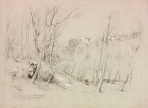 Grey先生的房子和Dilston Hall，远处的Corbridge（身体颜色和铅笔在纸上） 作者 约翰·威尔逊·卡迈克尔