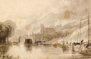 River Scene with Barges and Ruined Castle