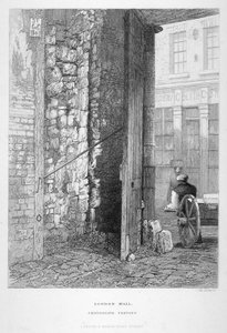 Cripplegate Postern，位于伦敦墙外的St Giles教堂墓地，1851年，伦敦。 作者 约翰·威克汉姆·阿彻