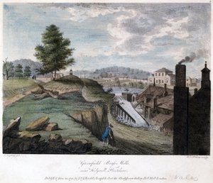 Greenfield Brass Mills，靠近霍利韦尔，弗林特郡，由WC Wilson雕刻，c.1792 作者 约翰·因格勒比