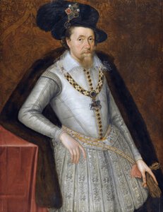 Jacques VI et Ier - Jacques Stuart - 英格兰国王詹姆斯一世 (1566-1625) 的肖像，约翰·德·克里茨 (Desritz)，长者 (1551 / 2-1642)，17 世纪早期。 - 木头上的油