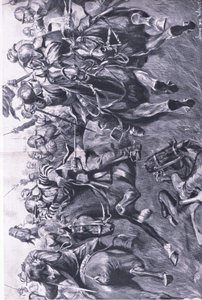马斯顿摩尔，1644年7月2日：莱斯利的苏格兰骑兵，攻击鲁珀特王子的侧翼，英国陆地和海上战役的插图，1915年