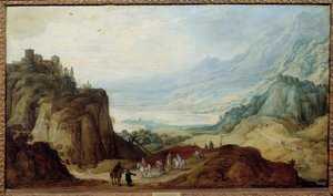 阿尔卑斯山的风景。 Josse II Momper (1564 - 1635) Ec. 的绘画 火焰。