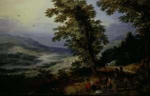 有旅行者的山路，约 1610-25 年（油画，镶板）