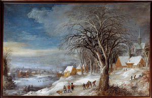 冬季景观。 Josse II Momper (1564-1635) Ec. 的绘画。 火焰。