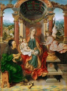 早期尼德兰艺术：圣母子与圣约瑟夫（翼形祭坛，中央面板） par Cleve, Joos van（约1485-1540），约1530年。木板上的油彩，94.5x70。艺术历史博物馆，维埃纳 作者 乔斯范克里夫