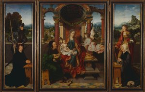 神圣家族，约 1530 年，Joos Van Cleve（1485-1540 年），三联画。 比利时 作者 乔斯范克里夫
