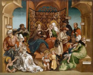 Sainte Parente（玛丽全家） - 神圣的亲属 - Jorg (Joerg) Breu, the Younger 的绘画 (1510-1547) - 木头油画 - 106x132,5 - 私人收藏 作者 豪尔赫二世布鲁