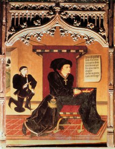 西班牙抒情诗人桑蒂拉纳侯爵（1398-1458）伊尼戈·洛佩斯·德·门多萨的肖像。 西班牙公爵收藏。 Jorge INGLES 的绘画（15 世纪） 作者 豪尔赫·英格尔斯