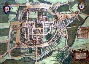 布拉奇地图，来自乔治-布劳恩（1541-1622）和弗兰斯-霍根伯格（1535-90）的《Civitates Orbis Terrarum》，约1572年（彩色雕版）。 作者 乔里斯（后）霍夫纳格尔