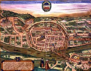 Saintes地图，来自Georg Braun（1541-1622）和Frans Hogenberg（1535-90）的《Civitates Orbis Terrarum》。 作者 乔里斯（后）霍夫纳格尔