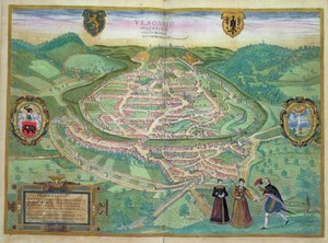 贝桑松地图，来自&39;Civitates Orbis Terrarum&39;的Georg Braun（1541-1622）和Frans Hogenberg（1535-90），1575（彩色雕刻）