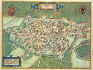 Cambrai地图，来自&39;Civitates Orbis Terrarum&39;的Georg Braun（1541-1622）和Frans Hogenberg（1535-90），c.1572（彩色雕刻）