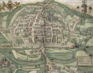 埃克塞特地图，来自&39;Civitates Orbis Terrarum&39;的Georg Braun（1541-1622）和Frans Hogenberg（1535-90）c.1572-1617