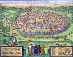 地图耶路撒冷，从“世界”布劳恩（1541年至1622年）和弗兰茨Hogenbergh（1535年至1590年），c.1572