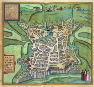 La Rochelle地图，来自&39;Civitates Orbis Terrarum&39;的Georg Braun（1541-1622）和Frans Hogenberg，1572（彩色雕刻）