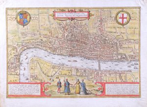 伦敦地图，来自Civitates Orbis Terrarum，Georg Braun（1542-1622）和Frans Hogenburg（1635-90），c.1572（另见51896和58543） 作者 乔里斯·霍夫纳格尔