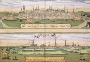 吕贝克和汉堡地图，来自&39;Civitates Orbis Terrarum&39;的Georg Braun（1541-1622）和Frans Hogenberg（1535-90），c.1572（彩色雕刻）