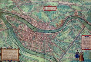 里昂地图，来自&39;Civitates Orbis Terrarum&39;的Georg Braun（1541-1622）和Frans Hogenberg（1535-90），c.1572（彩色雕刻）