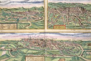 蒙彼利埃，图尔和普瓦捷的地图，来自Georg Braun（1541-1622）和Frans Hogenberg（1535-90）的&39;Civitates Orbis Terrarum&39;，c.1572