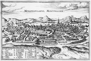 蒙彼利埃地图，来自&39;Civitates Orbis Terrarum&39;的Georg Braun（1541-1622）和Frans Hogenberg（1535-90）布鲁塞尔，1574（另见121038）