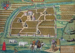 莫斯科地图，来自&39;Civitates Orbis Terrarum&39;的Georg Braun（1541-1622）和Frans Hogenberg（1535-90），c.1572（彩色雕刻）