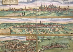 纽伦堡，乌尔姆和萨尔茨堡的地图，来自&39;Civitates Orbis Terrarum&39;的Georg Braun（1541-1622）和Frans Hogenberg（1535-90），c.1572（彩色雕刻）