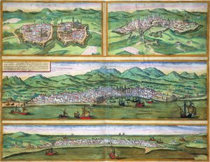 地图帕尔马，锡耶纳，巴勒莫和Drepannm的，从“世界”布劳恩（1541年至1622年）和弗兰茨Hogenbergh（1535年至1590年），c.1572