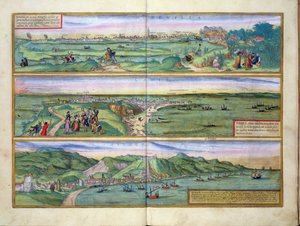 塞维利亚，加的斯和马拉加的地图，来自&39;Civitates Orbis Terrarum&39;的Georg Braun（1541-1622）和Frans Hogenberg（1535-90），c.1572