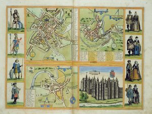 约克，什鲁斯伯里，兰开斯特和里士满的地图，来自Georg Braun（1541-1622）和Frans Hogenberg（1535-90）的“Civitates Orbis Terrarum”c.1572-1617