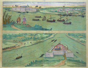 科莫拉的两个观点，来自Georg Braun（1541-1622）和Frans Hogenburg（1535-90）的&39;Civitates Orbis Terrarum&39;，c.1572 作者 乔里斯·霍夫纳格尔