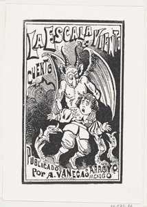一个恶魔抱着一个小男孩的肩膀在一群秃鹰上，插图...，约1880-1910年。 作者 何塞·瓜达卢佩·波萨达