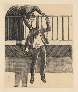 一个女人发现一个在阳台上上吊自杀的男人......，约1900-1910。 作者 何塞·瓜达卢佩·波萨达