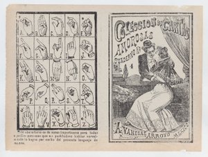 Coleccion de Cartas Amorosas Cuaderno No.4》的封面，一对夫妇在拥抱和亲吻...，约1900年。 作者 何塞·瓜达卢佩·波萨达