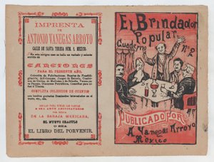 El Brindador Popular》的封面，一个男人向一群人的座位举杯......，约1880-1910年。 作者 何塞·瓜达卢佩·波萨达