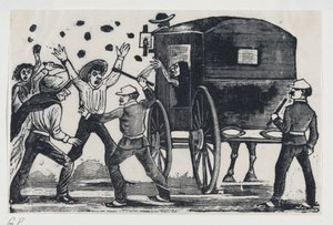男子在马和马车附近战斗，约1900-1910.，约1900-1910. 作者 何塞·瓜达卢佩·波萨达