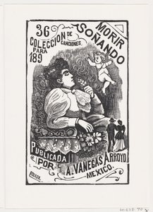 一个坐在椅子上的女人的轮廓，她的头向后仰着，拿着一朵花，约1890年。 作者 何塞·瓜达卢佩·波萨达