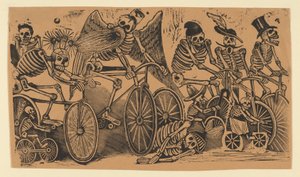 骑自行车的骷髅小人，约1900年，约1900年。 作者 何塞·瓜达卢佩·波萨达